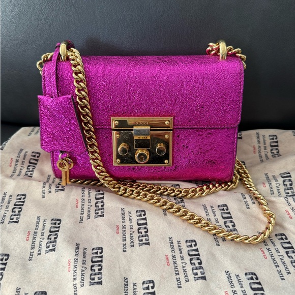 Limited Edition Authentic Gucci Metallic Pink Galassia  Padlock - Picture 1 of 15